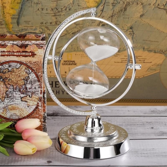 Silver globe hourglass