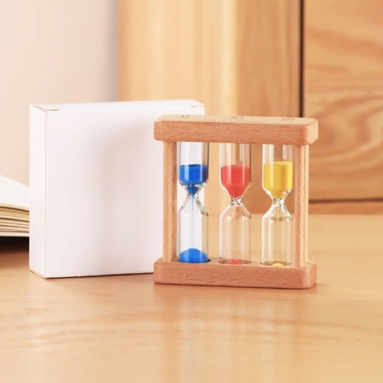 Wooden frame hourglass clock
