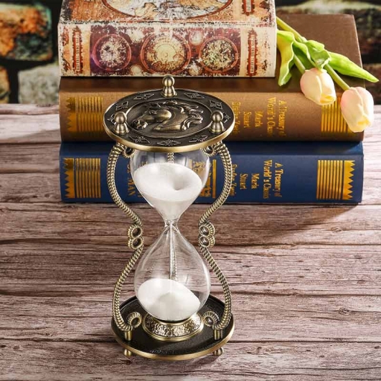 Metal engraved clock hourglass timer