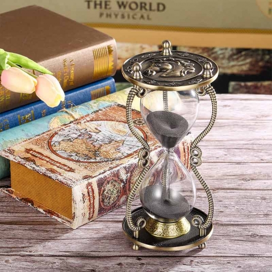 Metal engraved clock hourglass timer